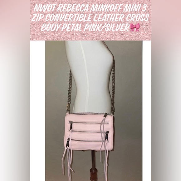 NWOT Rebecca Minkoff Mini 3 Zip Convertible Leather Cross Body Petal Pink/SLVR🎀 - Picture 11 of 11
